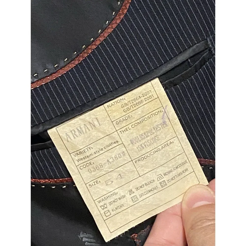Giorgio Armani Blazer Men 44L Black 3B Italy Career Micro‎ Striped Coat Luxury
